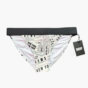 DKNY Banded Hipster Bikini Cut Bottoms Newspaper Size Medium NWT